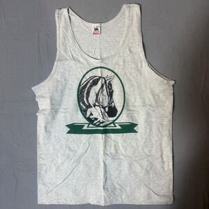 Vintage Fruit of the Loom Horse Graphic Tank Top Gray Mens Large Made in USA 90s